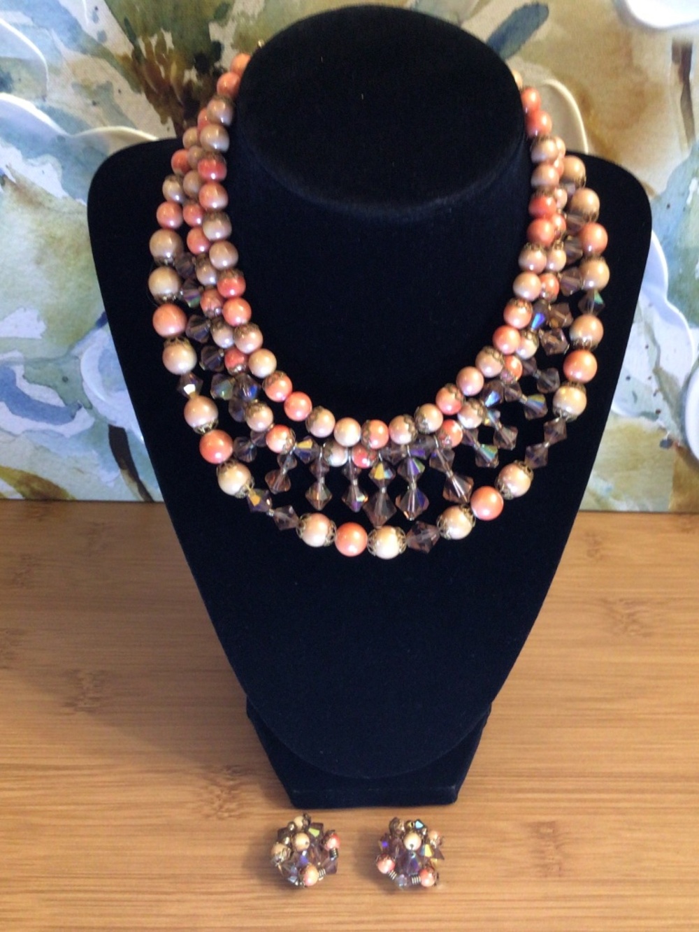 ART Multi-strand Statement Choker and Clip-on Earring Demiparure Set